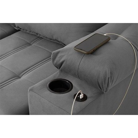 Sofá Retrátil Reclinável Verona Usb + Porta Copo 2,30m Suede Velut Cinza C/ Molas no Assento -
