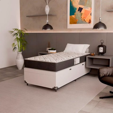 Cama Box Baú Solteiro + Colchão D33 One Face - 61x88x188cm - e-Shop Casa - Couro