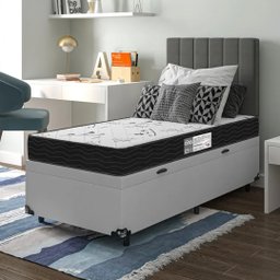 Cama Box Baú Solteiro + Colchão D33 One Face - 61x88x188cm - E-shop Casa - Couro - 2