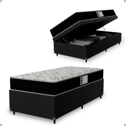 Cama Box Baú Solteiro + Colchão D33 One Face - 61x88x188cm - e-Shop Casa - Couro