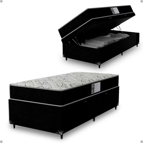 Cama Box Baú Solteiro + Colchão D33 One Face - 61x88x188cm - e-Shop Casa - Suede