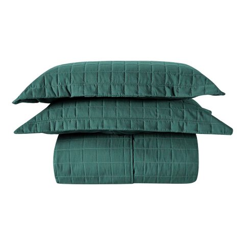 Kit Cobre Leito Milano Casal Micropercal 300 Fios Matelado Colcha 3 Peças Verde