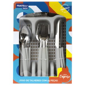 Jogo de Talheres Inox 25 Peças Faqueiro Linha Caprese com Porta Talher Cinza Fratelli