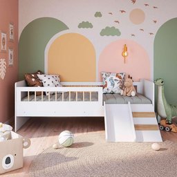 Cama de Solteiro Infantil Montessoriana com Escorregador e Escada Branco - 2