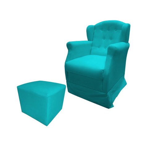 Poltrona Cadeira De Amamentação Com Balanço E Puff Manu Suede Azul Tifany Ms Decor