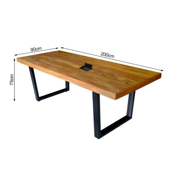 Mesa de Reunião Diretoria Estilo Industrial Madeira Maciça e Ferro e Aço 2,0 x 0,90M - 4