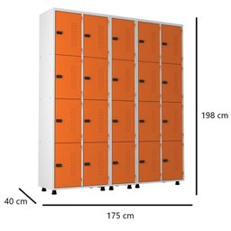 Armário Roupeiro Aço 20 Portas Academia Guarda Volume Trinco Laranja - 2