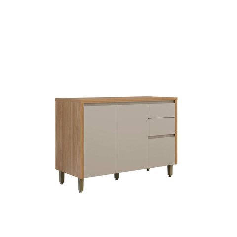 Balcão de Cozinha com Tampo Solari 2 Portas Mdf 120cm Gavetas Corrediças Telescópicas Jequitibá/gris