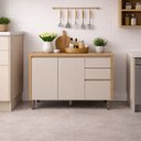 Ver imagem 5 de Balcão de Cozinha com Tampo Solari 2 Portas Mdf 120cm Gavetas Corrediças Telescópicas Jequitibá/gris