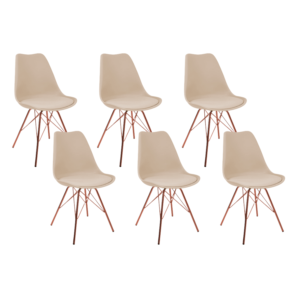 Kit 6 Cadeiras Design Leda Eames Estofada Fendi Tower Cobre - 1