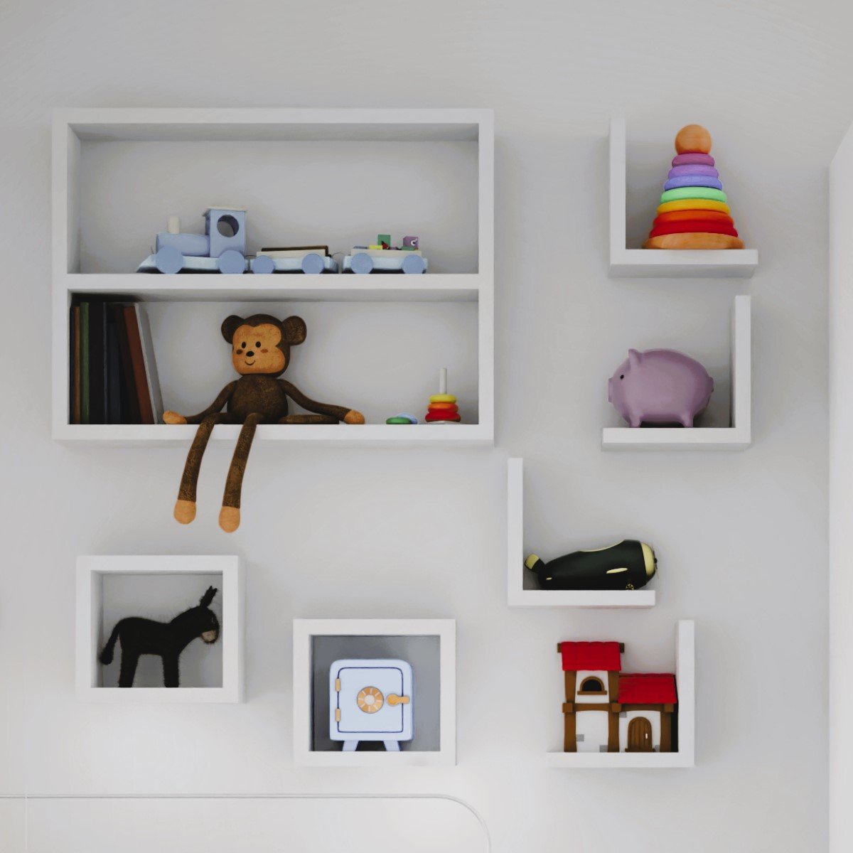 Kit Nicho Mdf Quarto de Bebê 7 Peças Slim Nicho Decorativo - 7