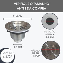 Valvula Pia Cozinha Inox Americana 4.1/2 Cesto Removivel - 5