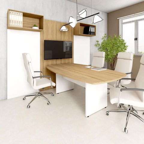Mesa de Reunião Orgânica 180cm x 110cm com Pés Painel Escritório F5 Office