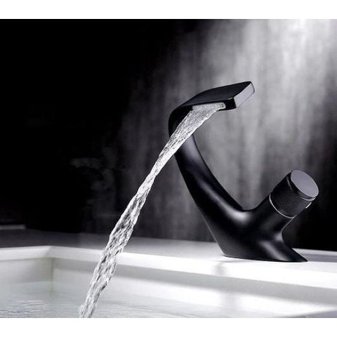 Torneira Banheiro de Mesa com Misturador Monocomando Bica Baixa Roma Preto Fosco