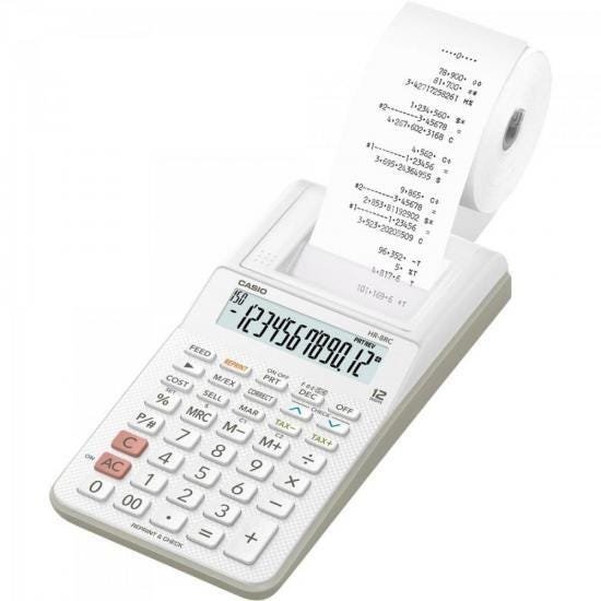 Calculadora com Bobina 12 Dígitos HR-8RC-WE-B-DC Branca CASIO - 1
