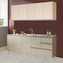 Ver imagem 2 de Balcão para Pia de 2,00 Mt Maceió e Aéreo Modulado 5 Portas Amendoa Off White Puxador Aluminio