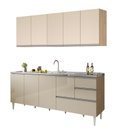 Ver imagem 1 de Balcão para Pia de 2,00 Mt Maceió e Aéreo Modulado 5 Portas Amendoa Off White Puxador Aluminio