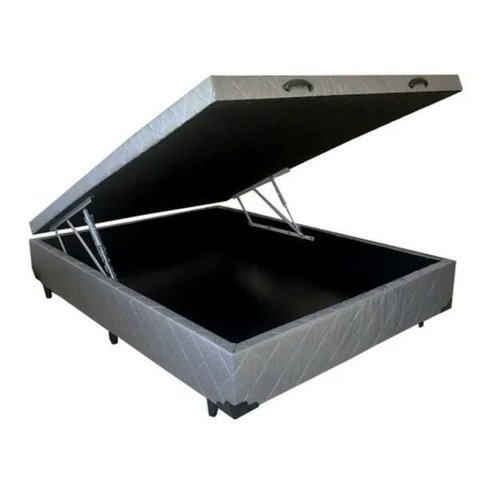 Cama Baú Casal 138x188 no Tecido Bordado Cinza