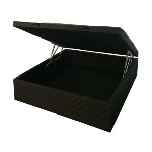 Cama Baú Casal 138x188 com 48cm de Altura Total no Tecido Bordado Preto