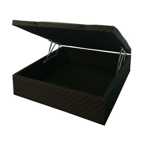Cama Baú Casal 138x188 com 48cm de Altura Total no Tecido Bordado Preto