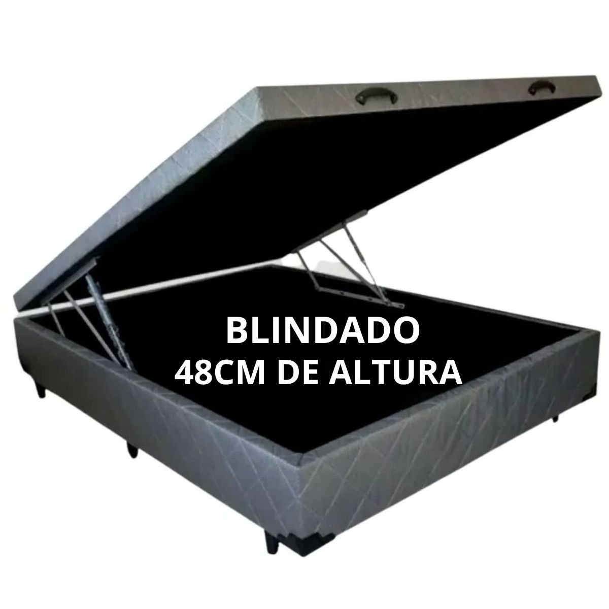 Cama Box Baú Casal 138 X 188 com 48cm de Altura - Reforçado / Bordado Cinza - 2