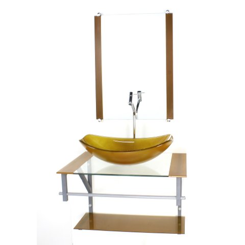 GABINETE DE VIDRO PARA BANHEIRO 60CM AC CUBA OVAL CHANFRADA DOURADO REAL COM TORNEIRA CROMADA