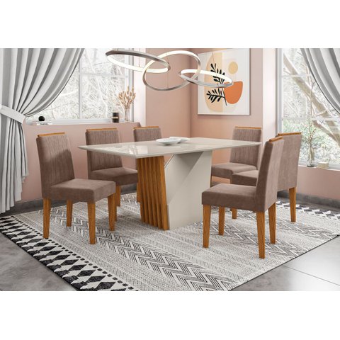 Conjunto Mesa Veneza 160cm com 6 Cadeiras Ana New Ceval