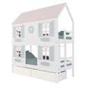Ver imagem 2 de Beliche Casinha Bela com Coração 2 Gavetas 4 Janelas Venezianas - Madeira Maciça Branco/rosa/