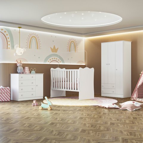 Quarto de Bebê Doce Sonho Completo com Cômoda Sapateira Qmovi Branco