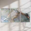 Ver imagem 2 de Quadro Decorativo Abstrato Azul com Dourado Kit 3 Quadros