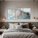Ver imagem 1 de Quadro Decorativo Abstrato Azul com Dourado Kit 3 Quadros