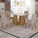 Ver imagem 1 de Mesa de Jantar Dora 120x80 Vidro 25mm Cinamomo Off White com Kit 4 Cadeiras Linho Bege - Valdemó
