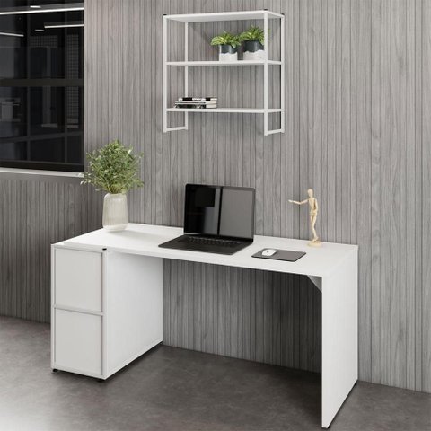 Mesa para Escritório com Nicho Aéreo Industrial 150cm Branco F5 Office