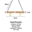 Ver imagem 3 de Lustre Rustico Pendente 1 Lâmpada Luminaria De Teto Caibro Bivolt 110/220v