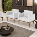 Ver imagem 2 de Kit 2 Poltronas Decorativas Karen Pés Fixo em Madeira Castanho Pu Branco G19 - Gran Belo