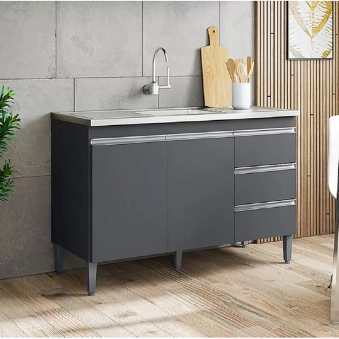 Balcão Gabinete Cinza Escuro Andréia 1 Metro com Tampo Ajl