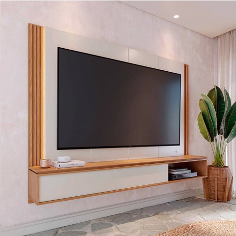Home Suspenso Soge para Tv até 75 Fita Led Portas Deslizantes Mdp/mdf 217cm Off White/freijó G73 - G