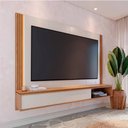 Ver imagem 1 de Home Suspenso Soge para Tv até 75 Fita Led Portas Deslizantes Mdp/mdf 217cm Off White/freijó G73 - G