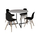 Ver imagem 2 de Mesa Jantar Industrial Redonda 110cm Branca Base V Ferro Preto com 4 Cadeiras Eames Preta Base Madei