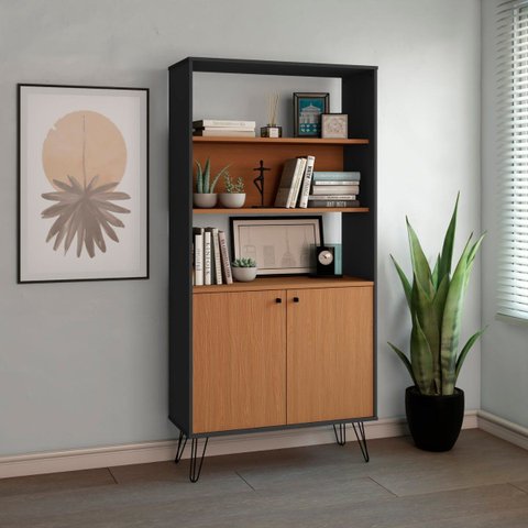 Estante para Livros e Decor 2 Portas Hit Freijó/preto