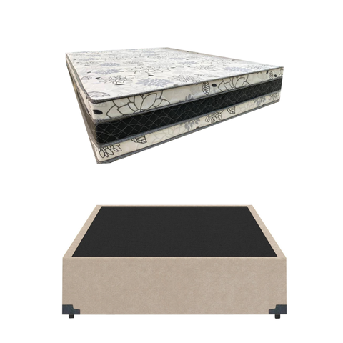 Cama Base Box Casal Super Confort Suede Bege + Colchão Casal Super Confort D33 24x138x188