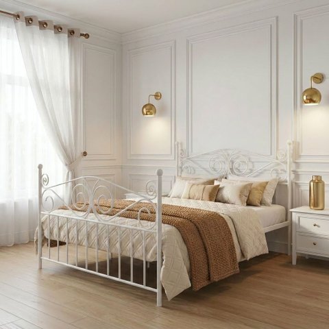 Cama Queen em Ferro Clássica Elizabeth:Branco