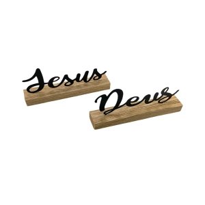Kit 2 Enfeite De Mesa Palavra Deus Jesus Letreiro Decorativo Sala Quarto Vitrine
