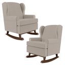 Ver imagem 1 de Kit 02 Poltronas De Amamentação Com Balanço Malu Base De Madeira P02 Linho Bege - Lyam Decor