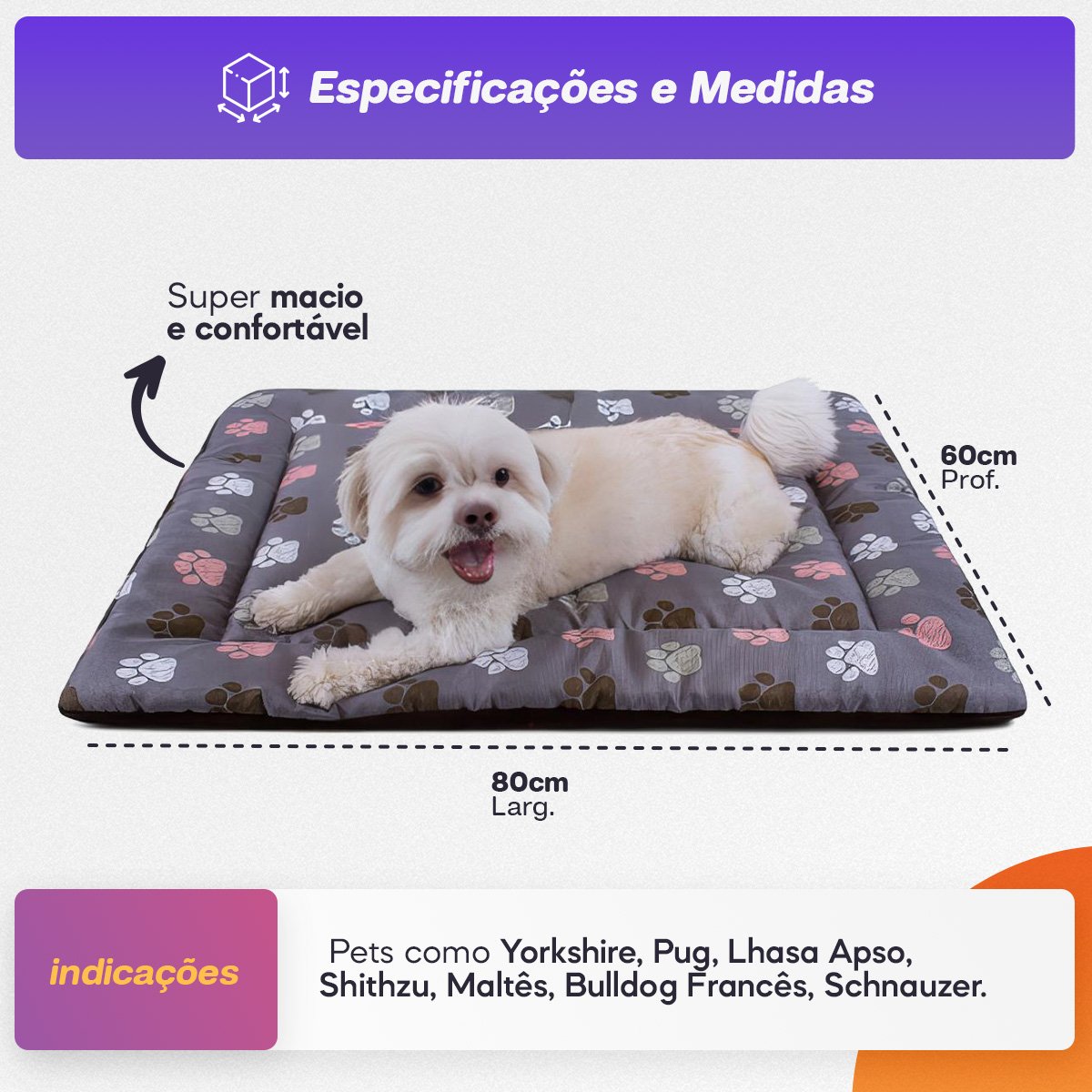 Colchonete para Cachorro Dupla Face Caminha Pet 80x60 Patas Marrom - 2