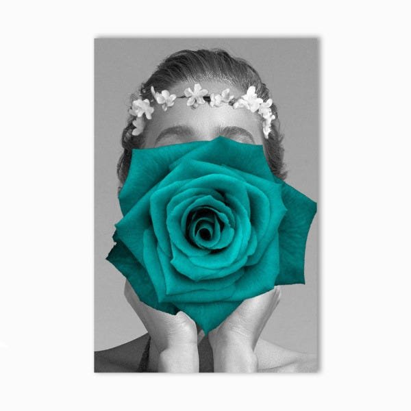 Quadro Decorativo Mulher Com Rosa Azul - 4