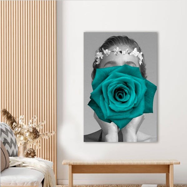 Quadro Decorativo Mulher Com Rosa Azul - 2