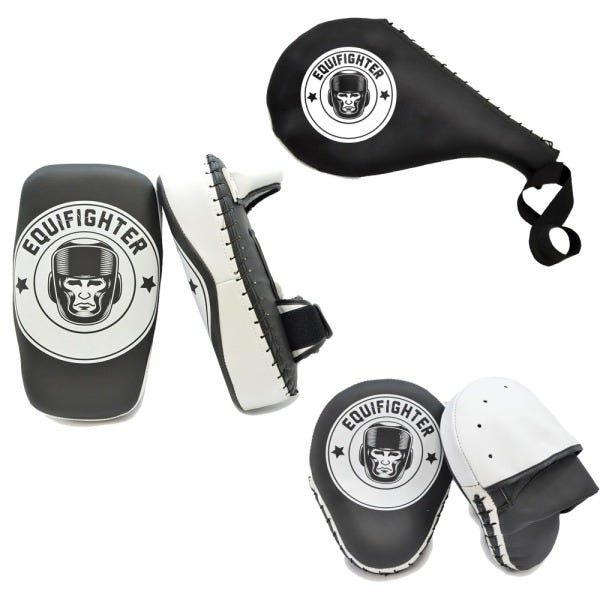 Kit Aparador de Chute + Luva de Foco Fechada + Raquete Logo Capacete Branco Equifighter - 1