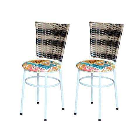 2 Cadeiras Branca para Cozinha Hawai Cappuccino Premium Assento Floral Cor:happy Hour
