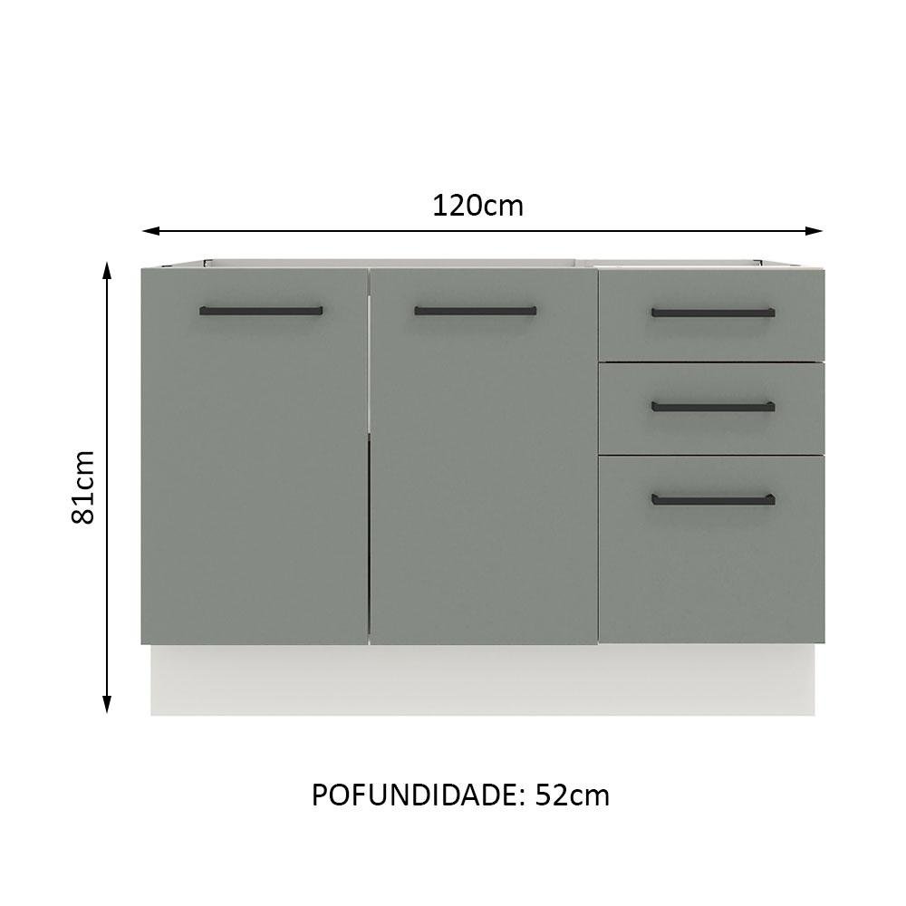 Balcão de Pia Cozinha 2 Portas e 3 Gavetas Branco/Cinza Agata Madesa - 3